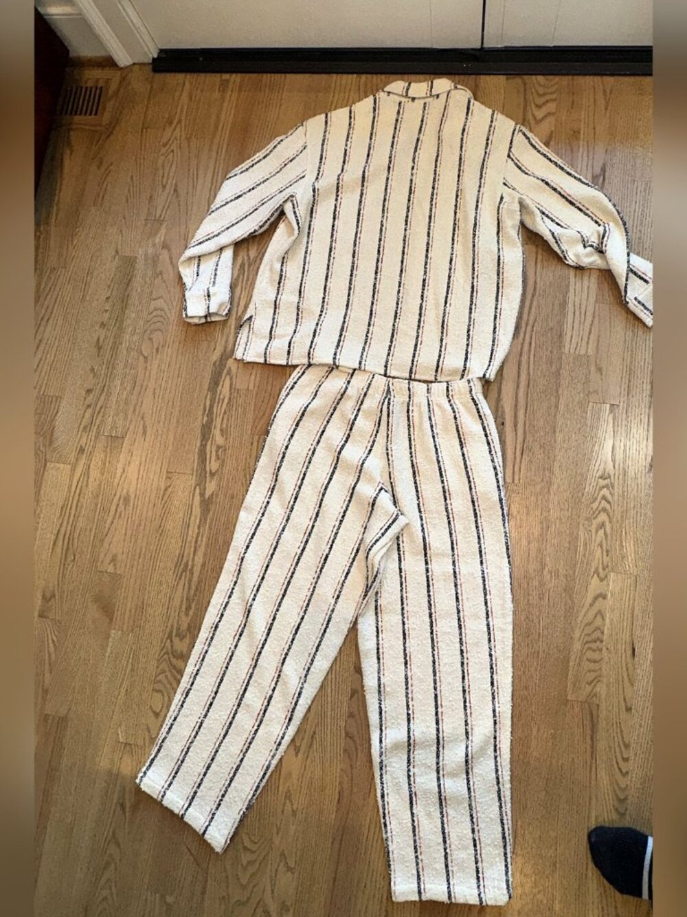 Kith Cream Boucle Striped Button Up Shirt and Pants Set Navy Red Stripe Size S